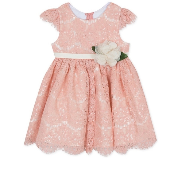 Rare Editions Infant Lace Sparkle Dress With Floral Accent - Picture 1 of 7